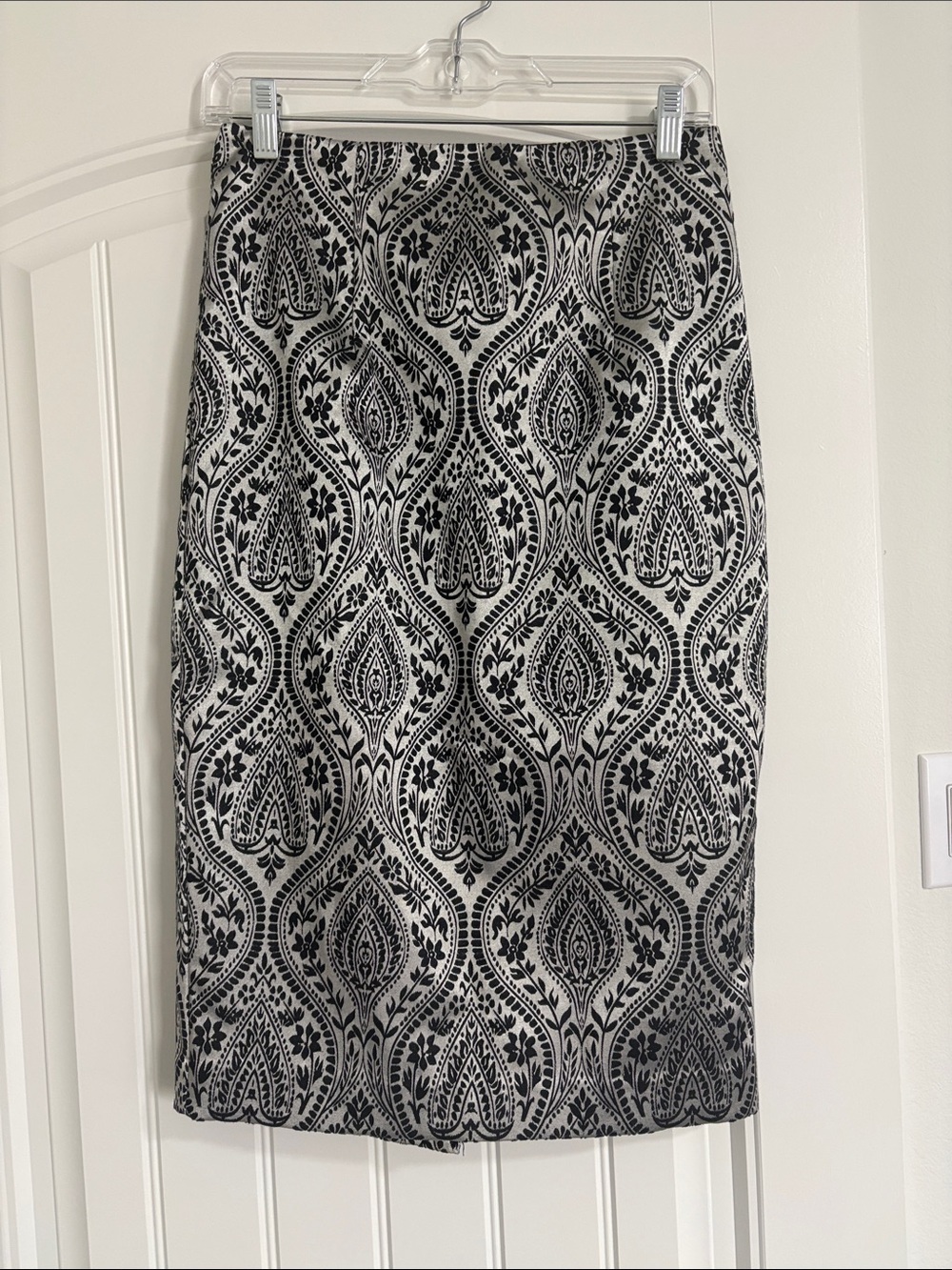 Black and silver Floral Medallion Pencil Skirt - Women's Tailored Skirt
